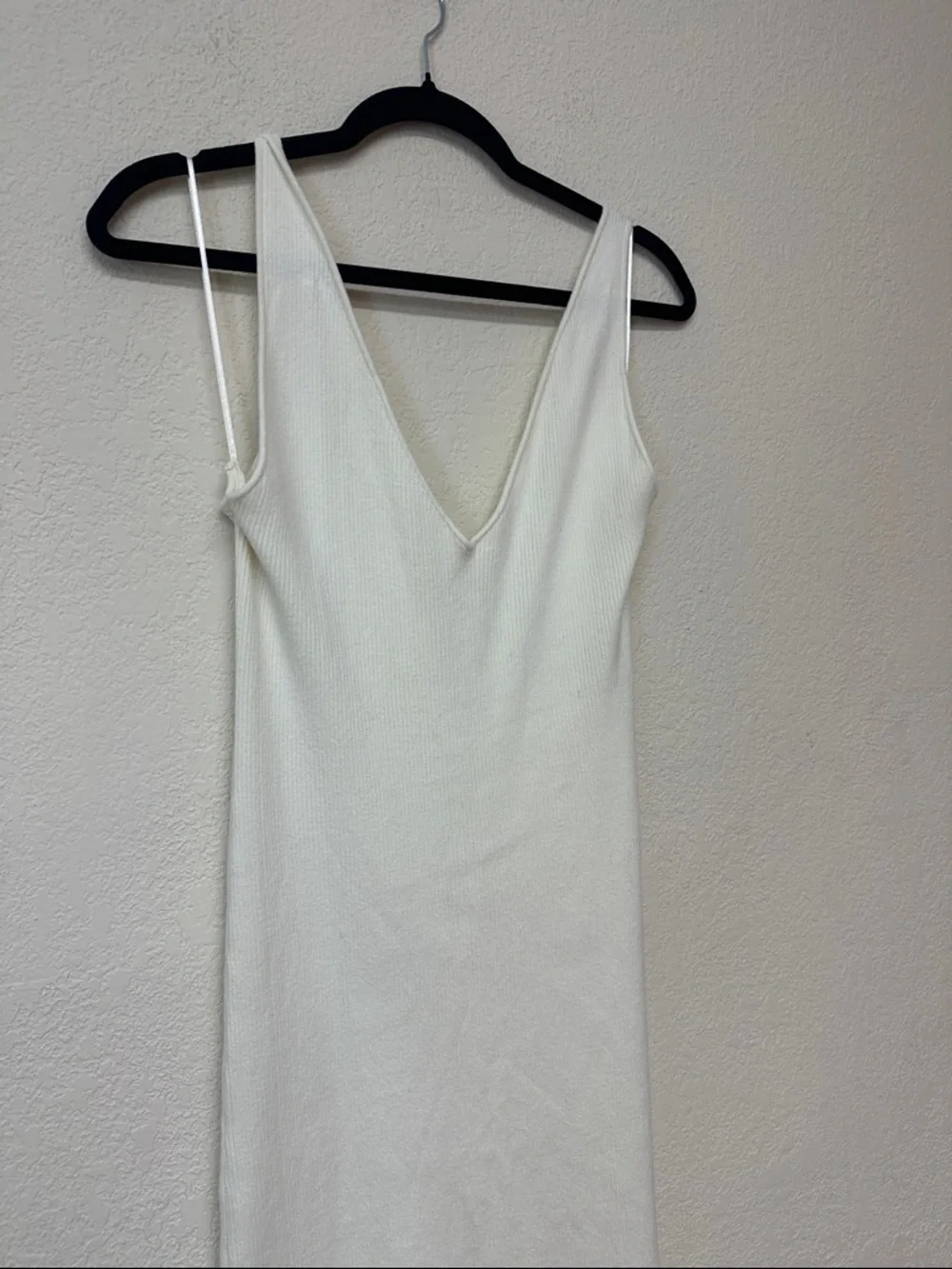Free People Beach womans ivory White V-Neck bodycon midi Dress size L - Picture 2 of 3
